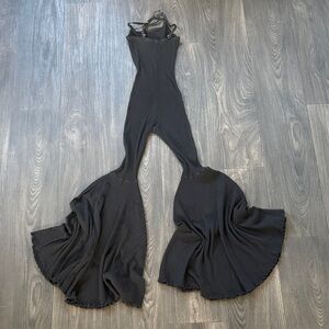 Current Mood Black Ribbed Flared Bell Bottom Jumpsuit XS